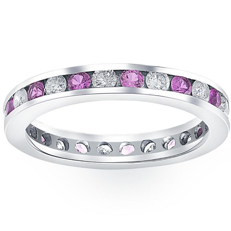 Pompeii3 1 1/2ct Pink Sapphire & Diamond Eternity Channel Set Wedding Ring 14k White Gold, 1 of 6