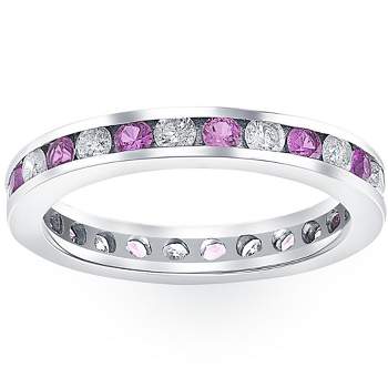 Pompeii3 1 1/2ct Pink Sapphire & Diamond Eternity Channel Set Wedding Ring 14k White Gold