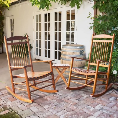 3pc Wooden Patio Rocking Chair Set - Veikous