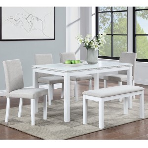FONTOI Wooden Dining Table Set with Rectangular Table Upholstered Chairs and Bench for Comfortable Family Home Dining Spaces, Gray, 58.5"*34.5"*30" - 1 of 4