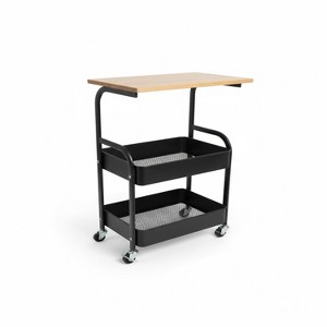 GustoWave 3-Tier Kitchen Utility Cart with Wood Tabletop & Wheels, Rolling Storage Cart for Kitchen, Bathroom, Office, or Home, Black - 1 of 3