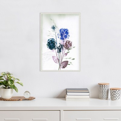 Bouquet Blue Abstract Floral Canvas with White Beaded Frame