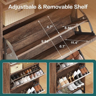 spanspace Freestanding Shoe Storage Cabinet for Entryway, Farmhouse Shoe Rack Cabinet with Open Shelf & 2 Flip-Drawer