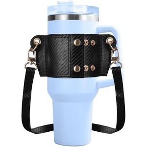 BABYYER Water Bottle Holder With Strap for 40oz,Water Bottle Pouch Series Tumbler,PU Water Bottle Bag (Carbon Fiber Black) - 1 of 4