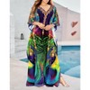 LA LEELA Women's House Daily Routine Evening Wear Loungewear Maxi Kaftan Casual Long Slit Dress Caftansuit Coverup for Women One Size Multi,Peacock - 2 of 4