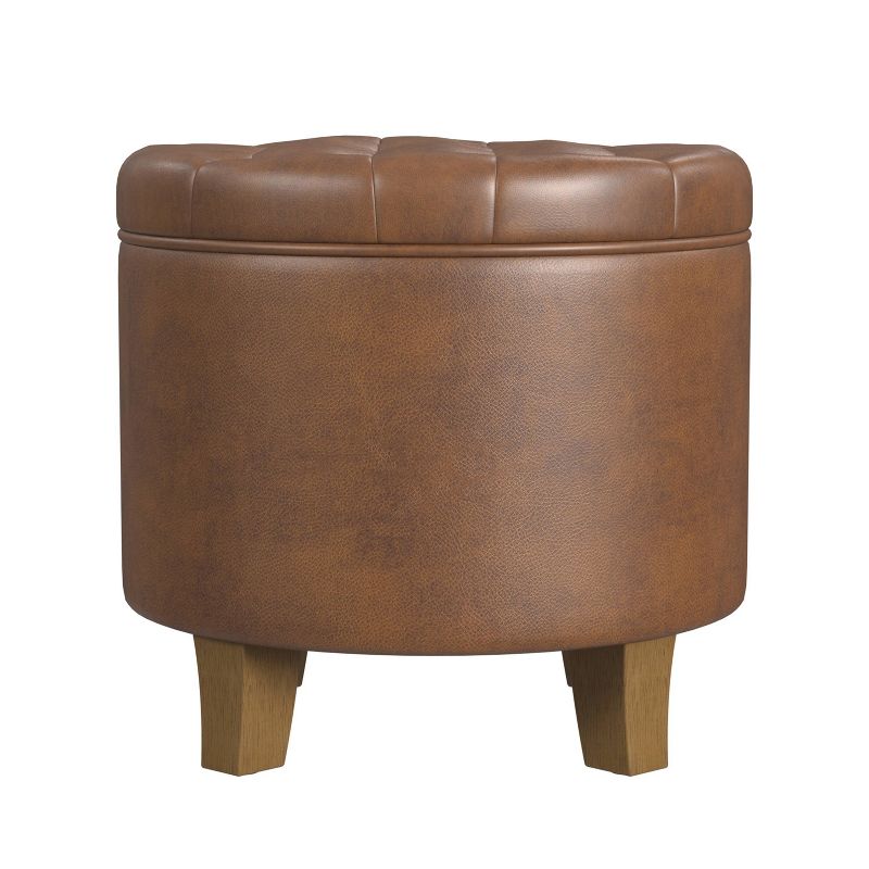 Round Storage Ottoman Faux Leather - HomePop, 1 of 11