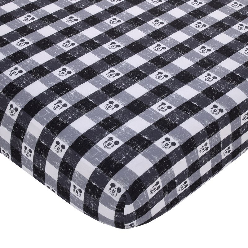 Disney Mickey Mouse - Black, White and Gray Plaid Nursery Fitted Crib Sheet, 1 of 6