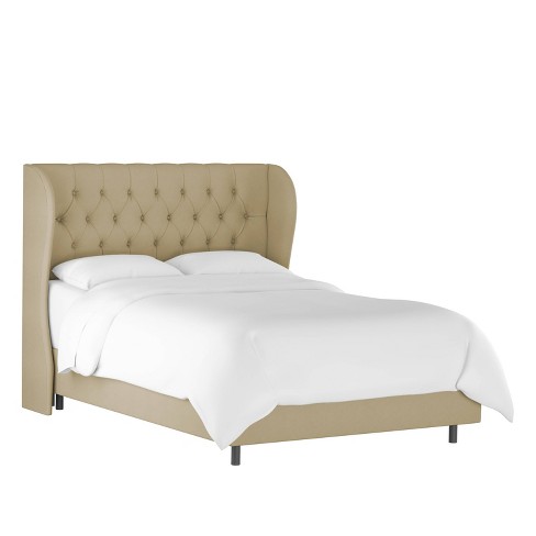 Queen Tufted Wingback Bed Tan Velvet, Upholstered Wingback Queen Bed