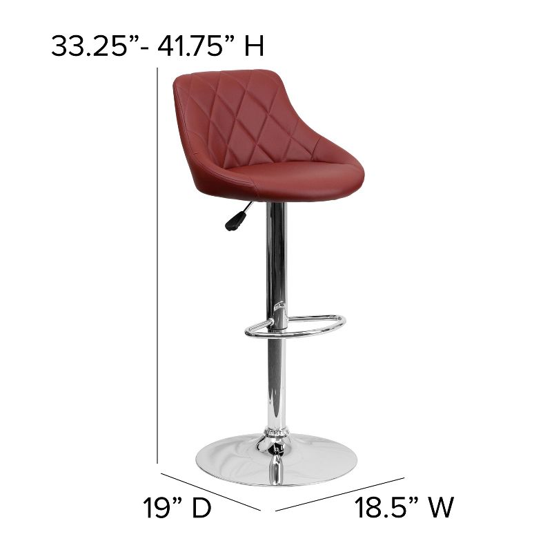 Emma and Oliver 2 Pack Contemporary Vinyl Bucket Seat Adjustable Height Barstool with Diamond Pattern Back and Chrome Base, 5 of 12