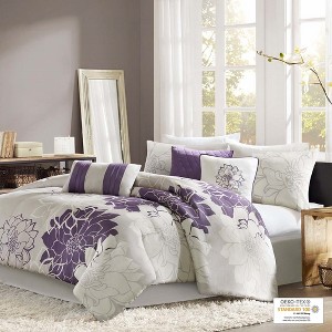 Gulches Printed Cotton Sateen Comforter Set Taupe Grey/Purple Cal King - 1 of 4