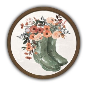 Creative Products Green Floral Rainboots 20 x 20 Round Brown Framed Print - 1 of 4