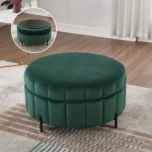 VYNXARIA 31.5"W Velvet Upholstered Round Ottoman with Reversible Lid,Channel Tufted Pumpkin-Shaped Storage Stool for Living Room, Bedroom£¬Green - 1 of 4