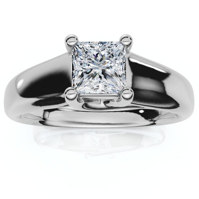 Pompeii3 1ct Princess Cut Lab Created Diamond Solitaire Engagement Ring 14k White Gold - Size 8