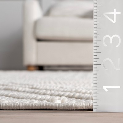 Makena Off-White Geometric Synthetic Runner Rug with Fringe