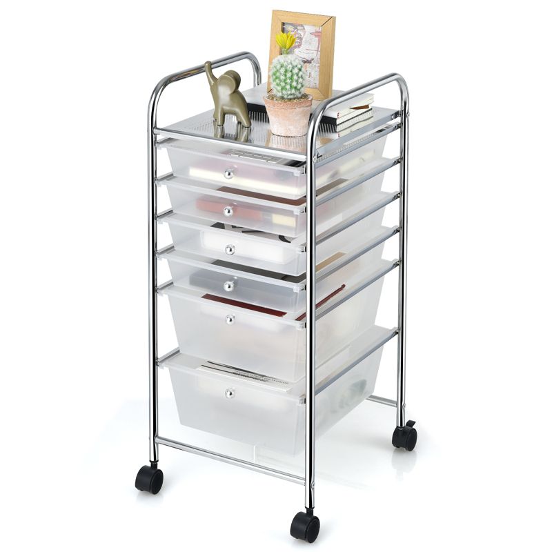 Tangkula 6 Drawer Scrapbook Paper Organizer Rolling Storage Cart for Office School Clear, 1 of 8
