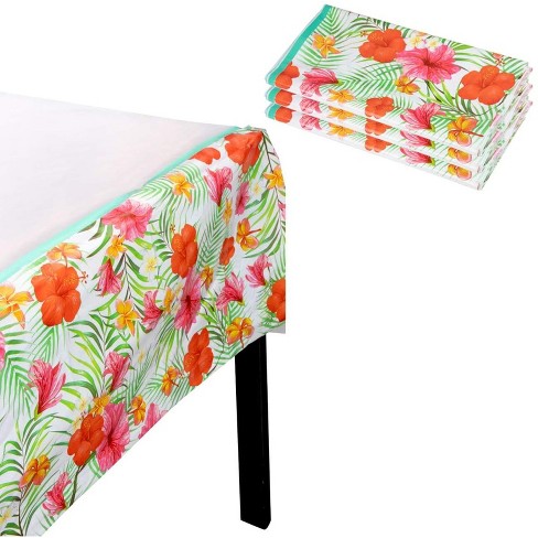 1 Pack Tropical Luau Hibiscus Flower Tablecloth Disposable Plastic Table Cover for Birthday Party Baby Shower Girls Kids Party SuppliesGraduation Gender Reveal Party 52X 90 Party Table Cloth 