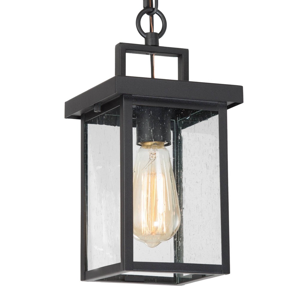 12" Square Glass/Metal Outdoor Pendant Lamp Black - LNC