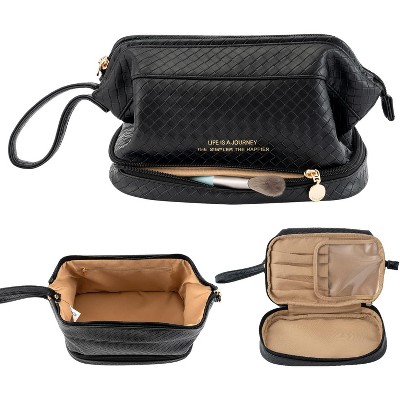 Paaaawaters Large Capacity Makeup Bag Ladies Cosmetic Bag Travel Bag with Compartments Portable PU Leather Travel Makeup Bag