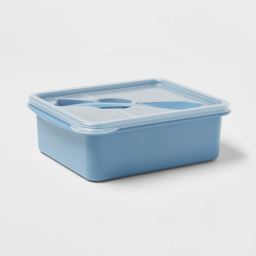 40oz 3pc Plastic Bento Box with Utensil Blue - Room Essentials™ ( 3 pack ) 