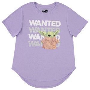 Ladies Star Wars Yoda T-Shirt - Star Wars Ladies Baby Yoda Curved Hem Hi Lo Shirt - 1 of 4