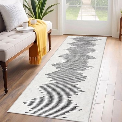 2x6 Hallway Runner Rug Low Pile Machine Washable Rugs Modern Stripe Geometric Foldable Minimalistic Carpet with Rubber Backing for Entryway Hallway