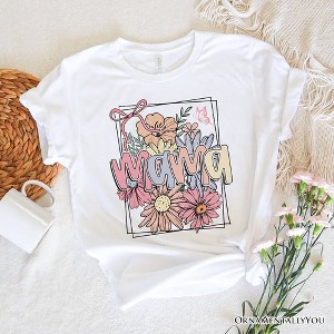 Floral Mama Coquette Bow Pastel T-Shirt, White and Natural Boho Tee With Spring Flower| OrnamentallyYou - 1 of 4