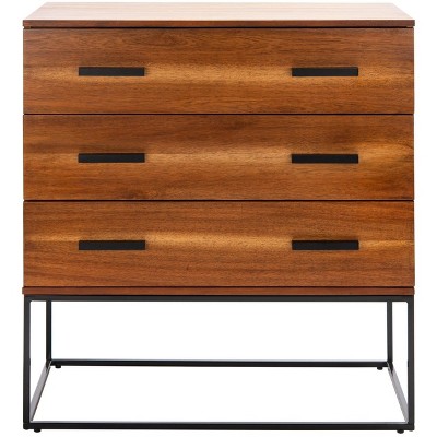 Marquise Brown Mahogany 3-Drawer Chest with Black Metal Frame