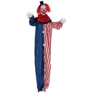 HOMCOM Hanging Clown Outdoor Halloween Decoration, Sound Activated Light Up Eyes & Sound Effects, Animated Prop for Party - 1 of 4