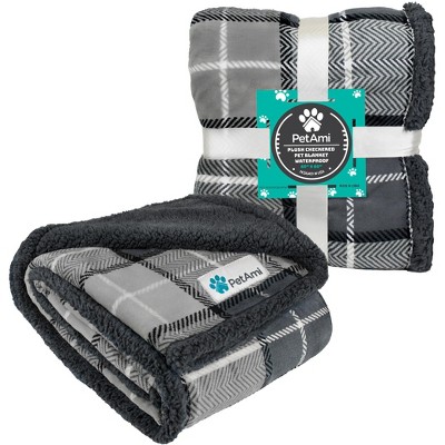 Large Gray Plaid Sherpa Waterproof Pet Blanket