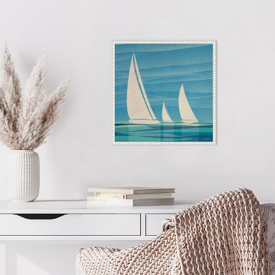 Teal Nautical Sailboat Canvas Print with Beaded Frame