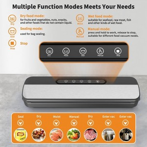 Automatic Food Vacuum Sealer, Silver, 60Kpa with 10 Bags & Built-In Cutter, Compact Food Preservation System for Home Kitchen - 1 of 4