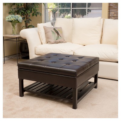 Finn Tufted Bonded Leather Storage Cocktail Ottoman
