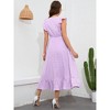 Clearlove Women Maxi Dresses Cap Short Sleeve V Neck  Dot High Waisted A-Line Ruffle Tiered Dress - 4 of 4