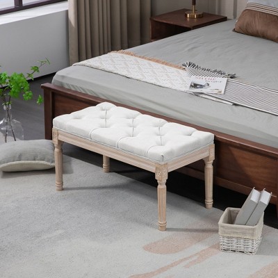 Sapphtopaz Ottoman Bench Modern Tufted Foot Stool with Upholstered End of Bed Bench with Wood Legs for Bedroom and Entryway