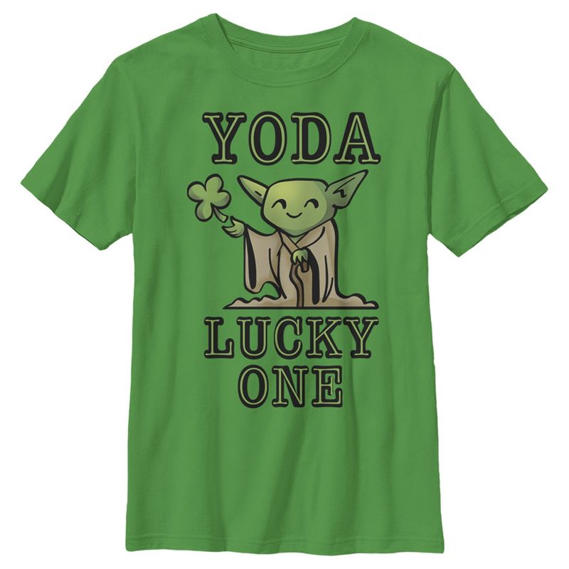 Boy's Star Wars St. Patrick's Day Cartoon Yoda Lucky One T-Shirt, 1 of 5