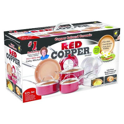 As Seen on TV 10pc Copper Cookware Set Red