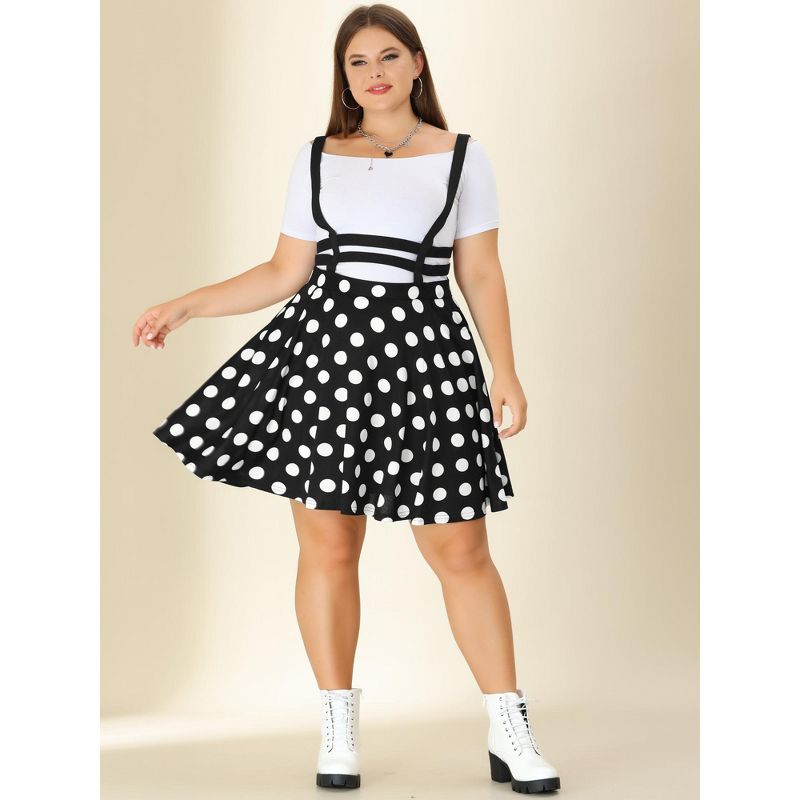 Agnes Orinda Plus Size Suspender Skirt for Women Detachable Strap A-Line Polka Dots Skirts, 3 of 6