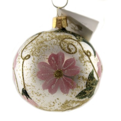 Golden Bell Collection 3.25" White Ball With Pink Flowers Ornament Christmas Spring  -  Tree Ornaments