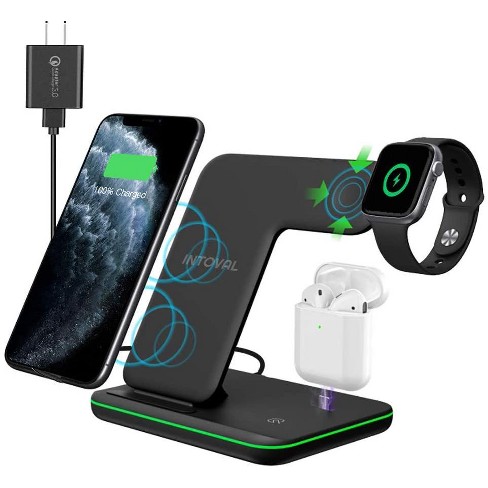 fødselsdag Kammer Nøjagtighed Intoval Wireless Charger, 3 In 1 Charger For Iphone/iwatch/airpods,  Qi-certified Charging Station For Iphone, Apple Airpods And Apple Watch -  Z5 - Black : Target