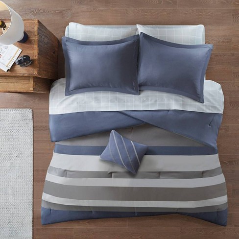 Eddie Queen 8pc Complete Bed Set, Including Sheets Blue/Gray