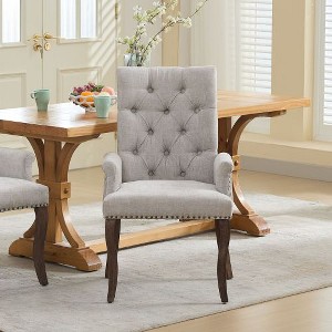Akoasm Upholstered Chenille Fabric Arm Dining Chairs with Solid Wood Legs-Beige - 1 of 4