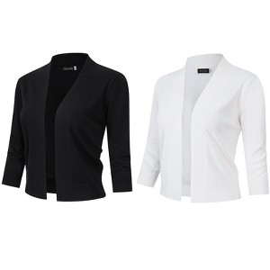 Women’s 3/4 Sleeve Cropped Cardigan Sweaters Open Front Knit Short Bolero Shrugs - 1 of 4