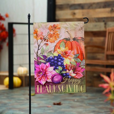 Happy Thanksgiving Multicolor Suede Garden Flag 12 x 18 Inches