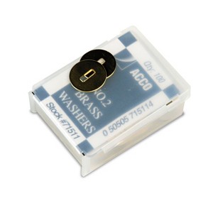 Acco Washers for Two-Piece Paper Fasteners 1/2" Cap 1 1/4" Diameter Gold 100/Box 71511 - 1 of 2