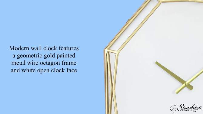 22&#34; Octagon Open Face Wall Clock White/Gold - Stonebriar Collection, 2 of 8, play video