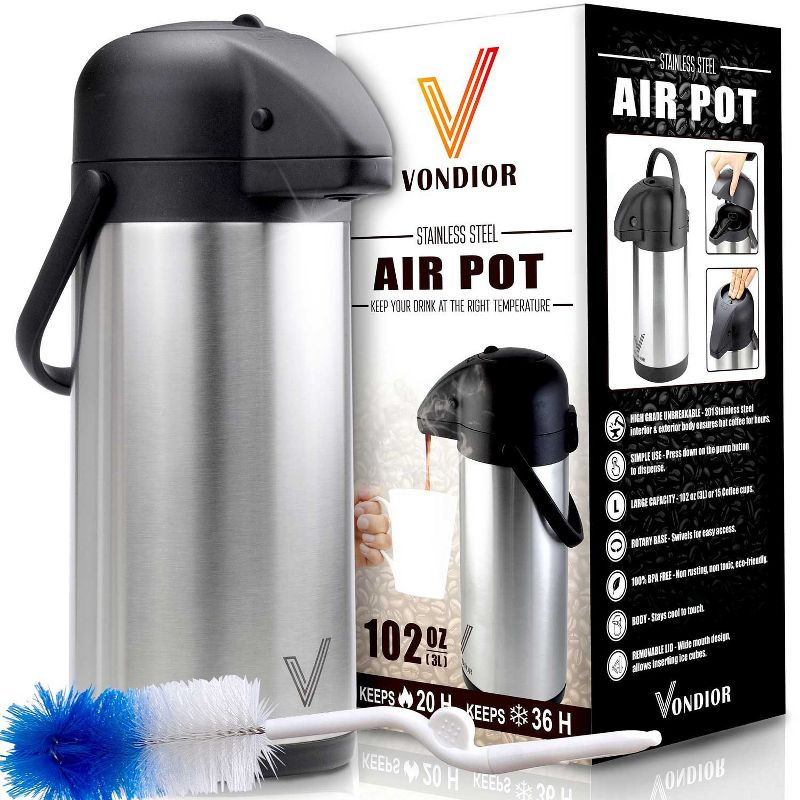 Vondior Airpot Coffee Dispenser with Pump - Insulated Stainless Steel Thermal Beverage Dispenser, 1 of 5
