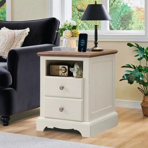 18" Vintage Nightstand wtih Charging Station, End Table Side Table with 2 Drawers for Bedroom, Living Room - 1 of 4