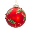 Kurt Adler 80MM Glass Red Berry and Holly Leaves 6-Piece Ball Ornament Set - 3 of 4