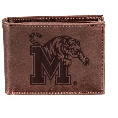 Evergreen NCAA Memphis Tigers Brown Leather Bifold Wallet Officially Licensed with Gift Box