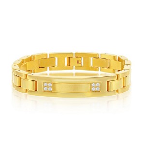 Metallo Stainless Steel CZ ID Link Bracelet - Gold Plated - Gold - 8.5 Inch - 1 of 4